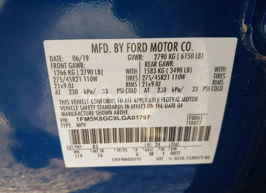 Photo 9 of 2020 Ford Explorer ST (VIN 1FM5K8GC9LGA01797)