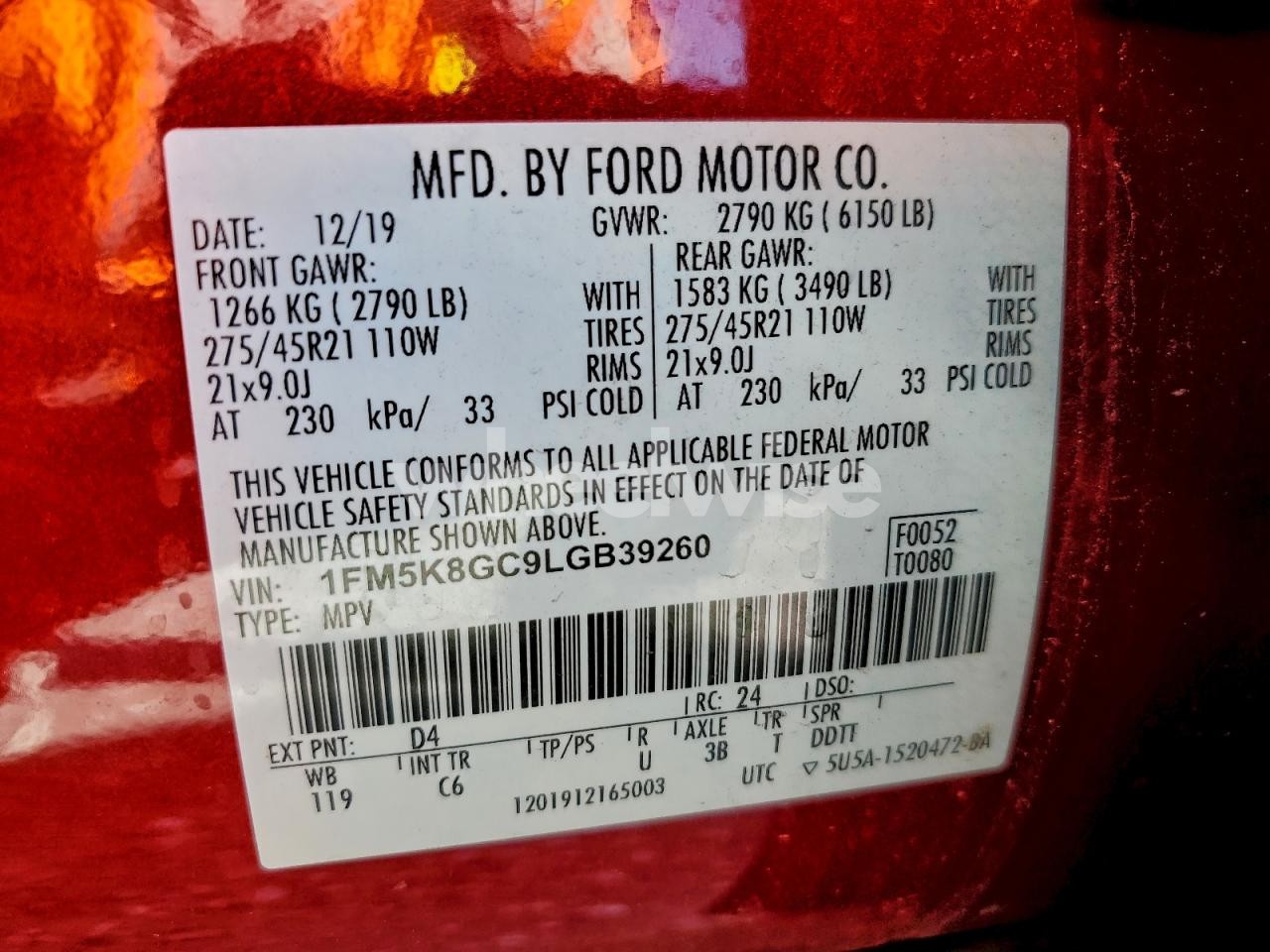 Photo 14 of 2020 FORD EXPLORER ST (VIN 1FM5K8GC9LGB39260)