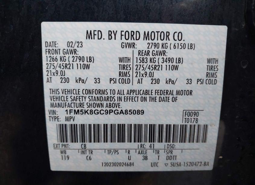 Photo 9 of 2023 Ford Explorer ST (VIN 1FM5K8GC9PGA85089)