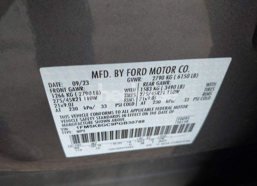 Photo 9 of 2023 Ford Explorer ST (VIN 1FM5K8GC9PGB30788)