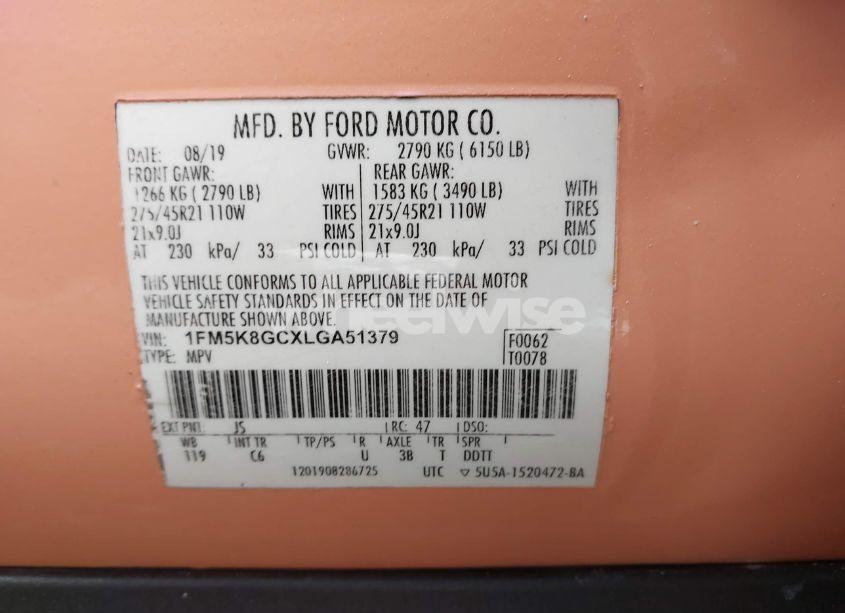 Photo 9 of 2020 Ford Explorer ST (VIN 1FM5K8GCXLGA51379)