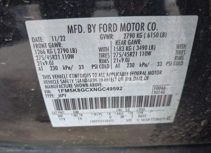 Photo 9 of 2022 Ford Explorer ST (VIN 1FM5K8GCXNGC49592)