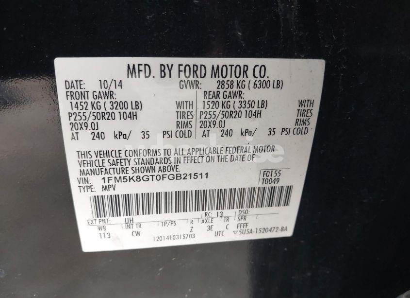 Photo 9 of 2015 Ford Explorer SPORT (VIN 1FM5K8GT0FGB21511)