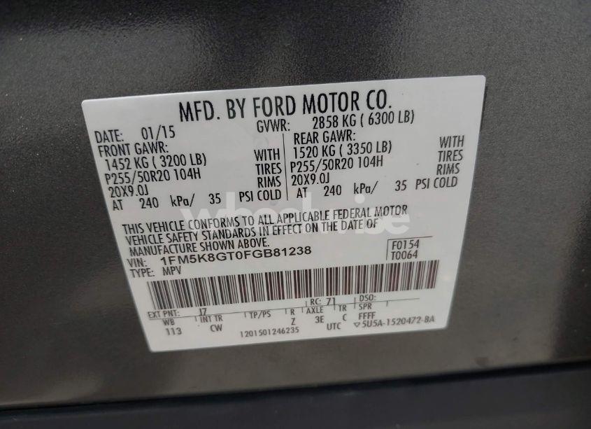 Photo 9 of 2015 Ford Explorer SPORT (VIN 1FM5K8GT0FGB81238)