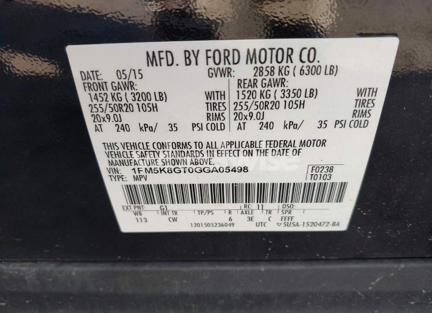 Photo 9 of 2016 Ford Explorer SPORT (VIN 1FM5K8GT0GGA05498)