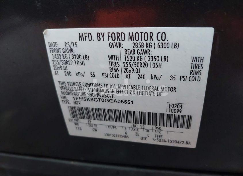 Photo 9 of 2016 Ford Explorer SPORT (VIN 1FM5K8GT0GGA05551)