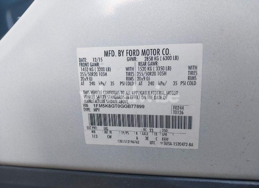 Photo 9 of 2016 Ford Explorer SPORT (VIN 1FM5K8GT0GGB77899)