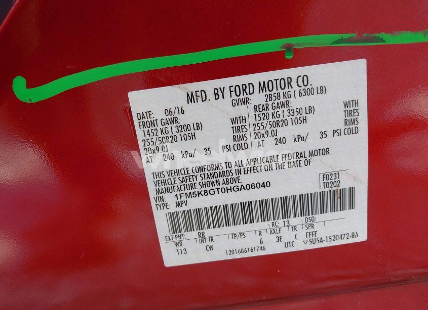 Photo 9 of 2017 Ford Explorer SPORT (VIN 1FM5K8GT0HGA06040)