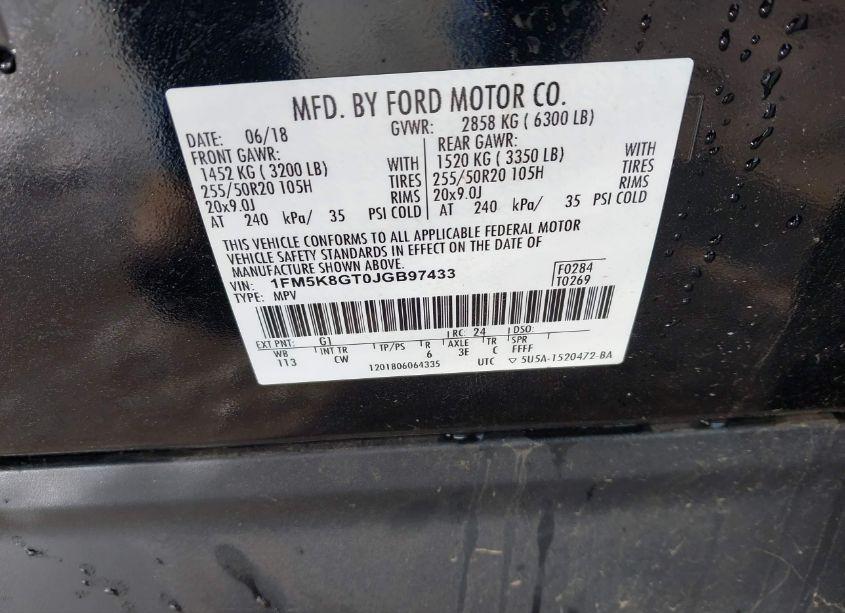 Photo 9 of 2018 Ford Explorer SPORT (VIN 1FM5K8GT0JGB97433)