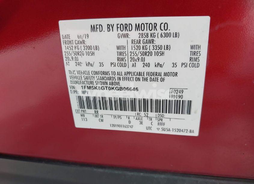 Photo 9 of 2019 Ford Explorer SPORT (VIN 1FM5K8GT0KGB06646)