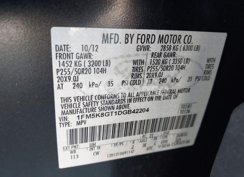 Photo 9 of 2013 Ford Explorer SPORT (VIN 1FM5K8GT1DGB42204)