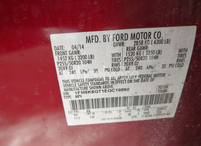 Photo 9 of 2014 Ford Explorer SPORT (VIN 1FM5K8GT1EGC19560)