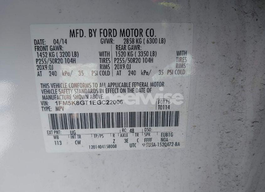 Photo 9 of 2014 Ford Explorer SPORT (VIN 1FM5K8GT1EGC22006)