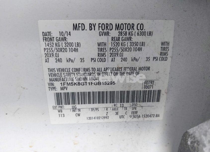 Photo 9 of 2015 Ford Explorer SPORT (VIN 1FM5K8GT1FGB15295)