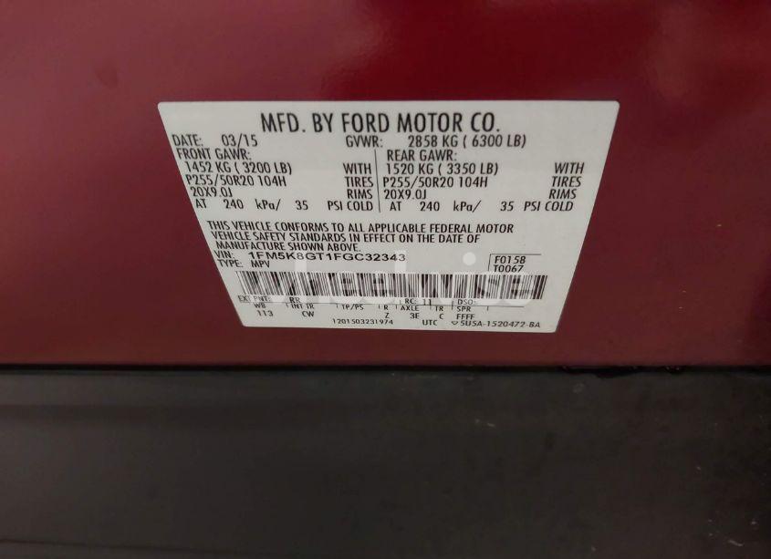 Photo 9 of 2015 Ford Explorer SPORT (VIN 1FM5K8GT1FGC32343)