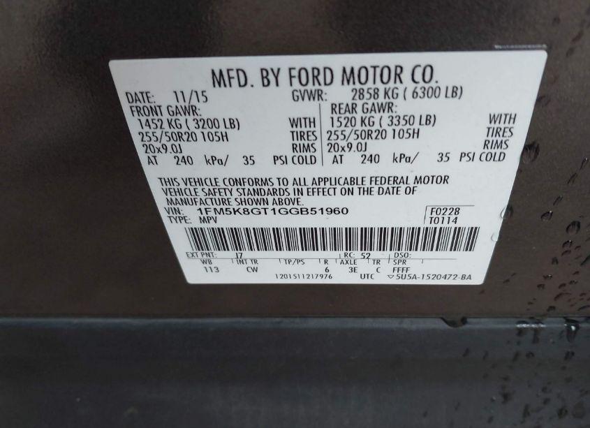 Photo 9 of 2016 Ford Explorer SPORT (VIN 1FM5K8GT1GGB51960)