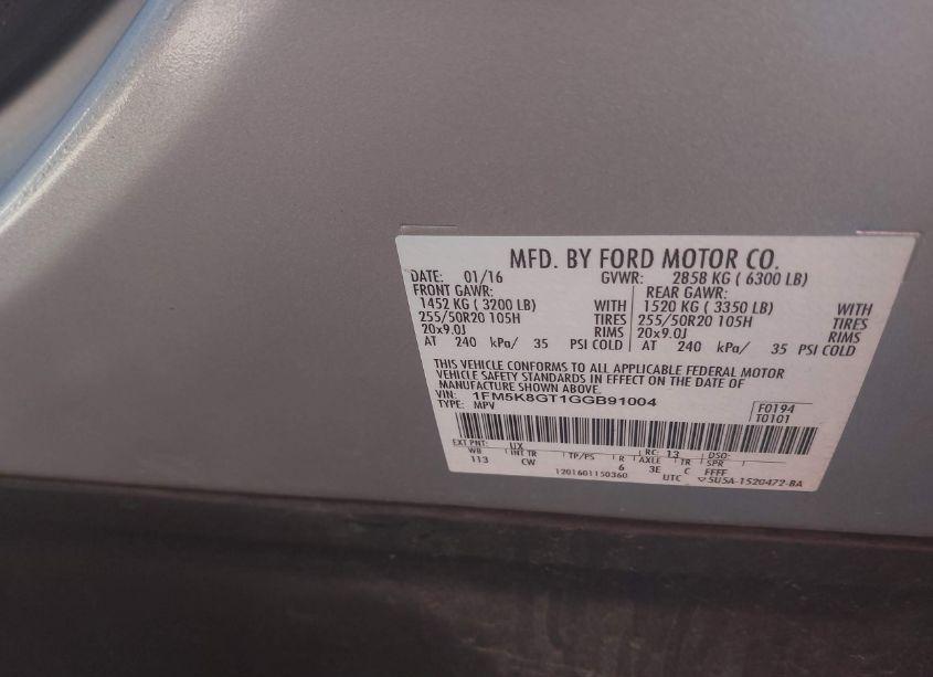 Photo 9 of 2016 Ford Explorer SPORT (VIN 1FM5K8GT1GGB91004)