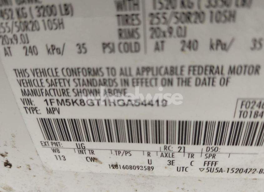 Photo 9 of 2017 Ford Explorer SPORT (VIN 1FM5K8GT1HGA54419)