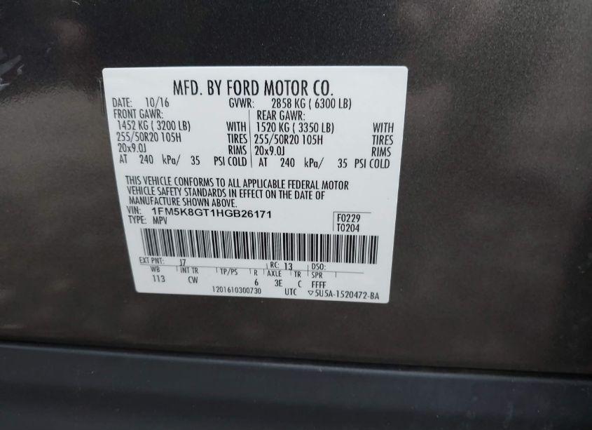 Photo 9 of 2017 Ford Explorer SPORT (VIN 1FM5K8GT1HGB26171)