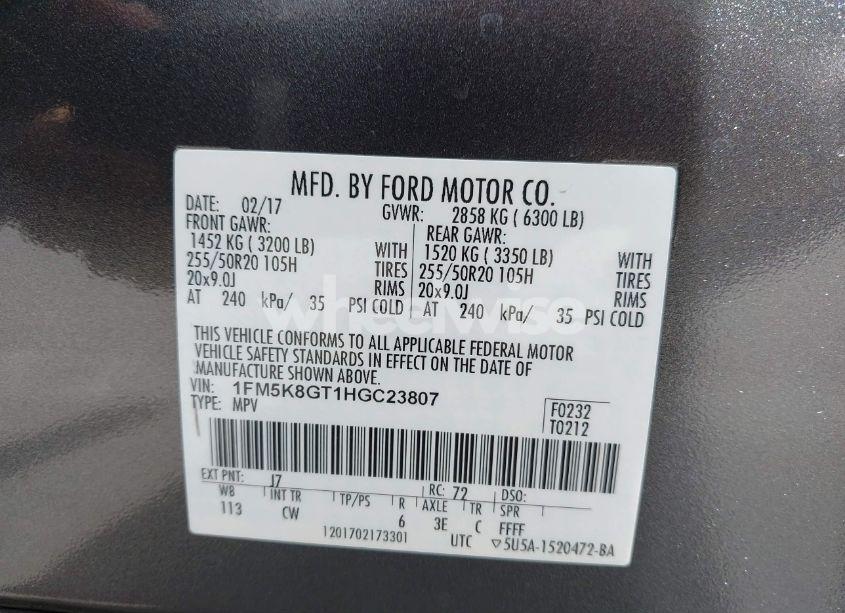 Photo 9 of 2017 Ford Explorer SPORT (VIN 1FM5K8GT1HGC23807)