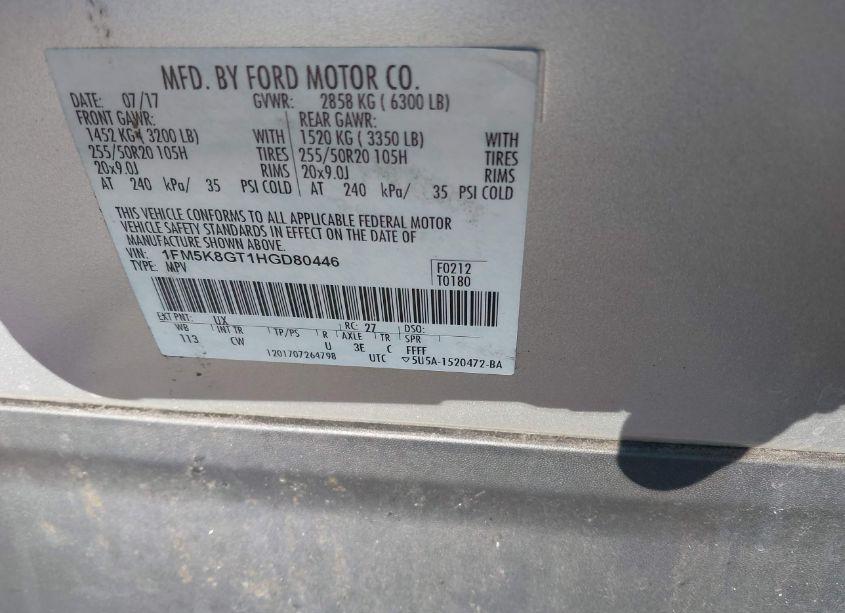 Photo 9 of 2017 Ford Explorer SPORT (VIN 1FM5K8GT1HGD80446)