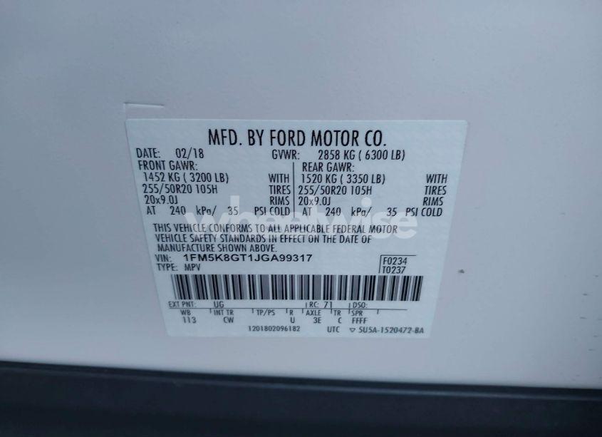 Photo 9 of 2018 Ford Explorer SPORT (VIN 1FM5K8GT1JGA99317)