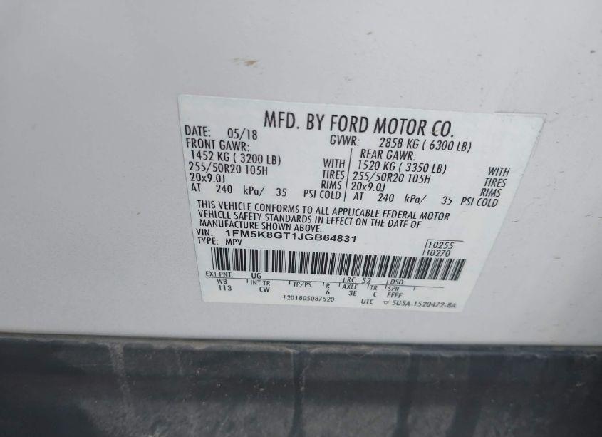 Photo 9 of 2018 Ford Explorer SPORT (VIN 1FM5K8GT1JGB64831)