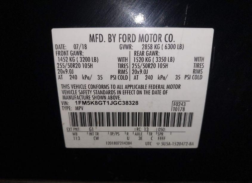 Photo 9 of 2018 Ford Explorer SPORT (VIN 1FM5K8GT1JGC38328)