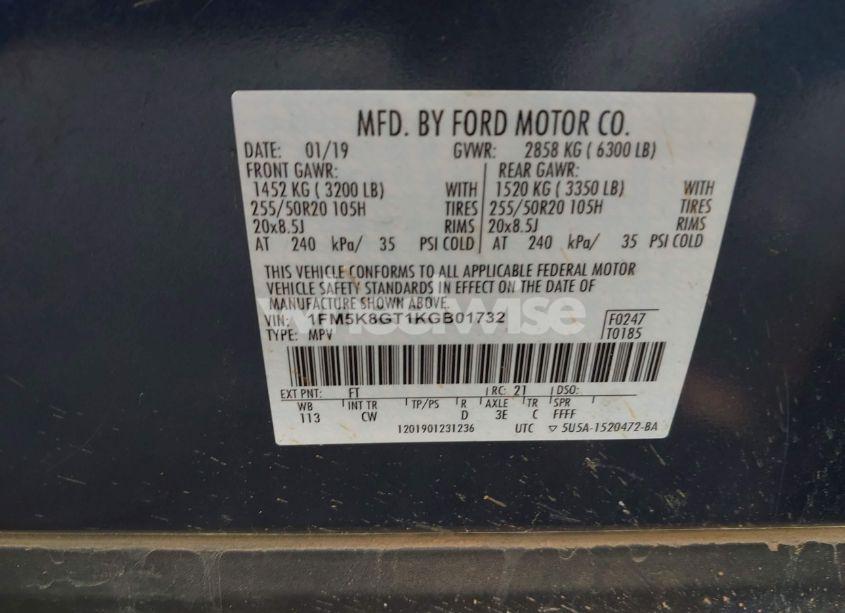 Photo 9 of 2019 Ford Explorer SPORT (VIN 1FM5K8GT1KGB01732)