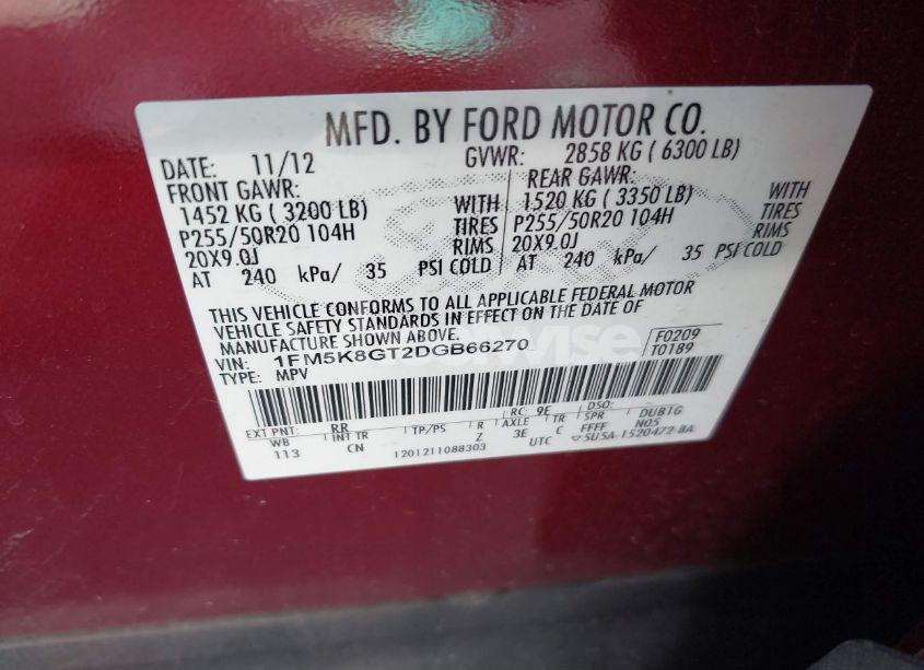 Photo 9 of 2013 Ford Explorer SPORT (VIN 1FM5K8GT2DGB66270)