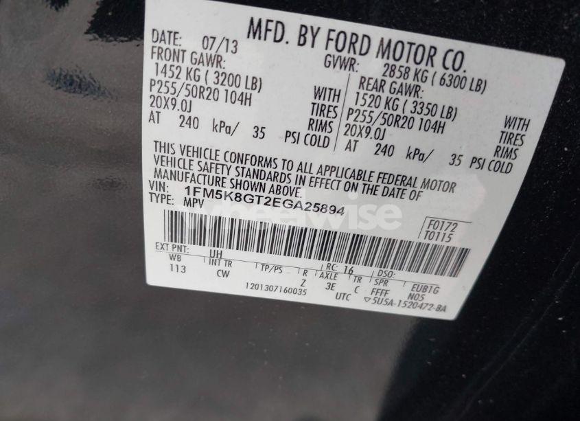 Photo 9 of 2014 Ford Explorer SPORT (VIN 1FM5K8GT2EGA25894)