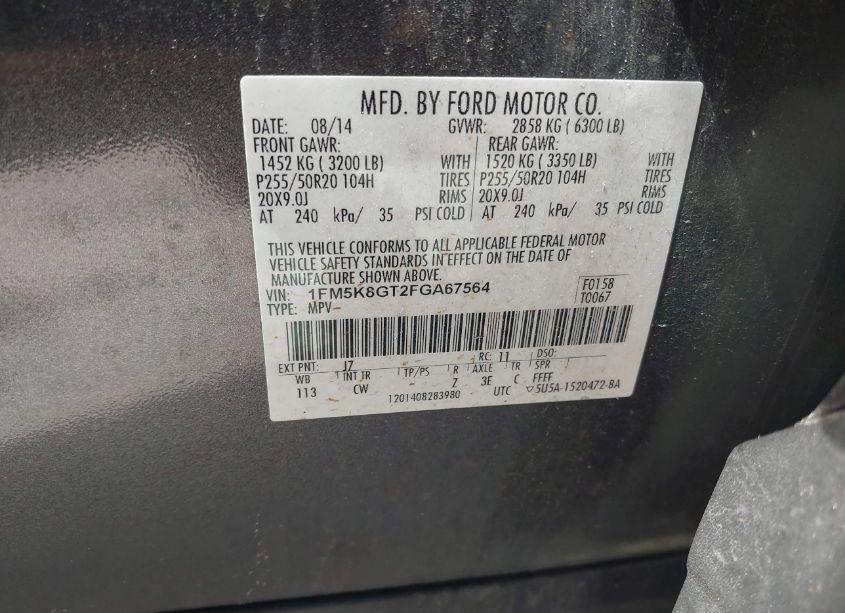 Photo 9 of 2015 Ford Explorer SPORT (VIN 1FM5K8GT2FGA67564)