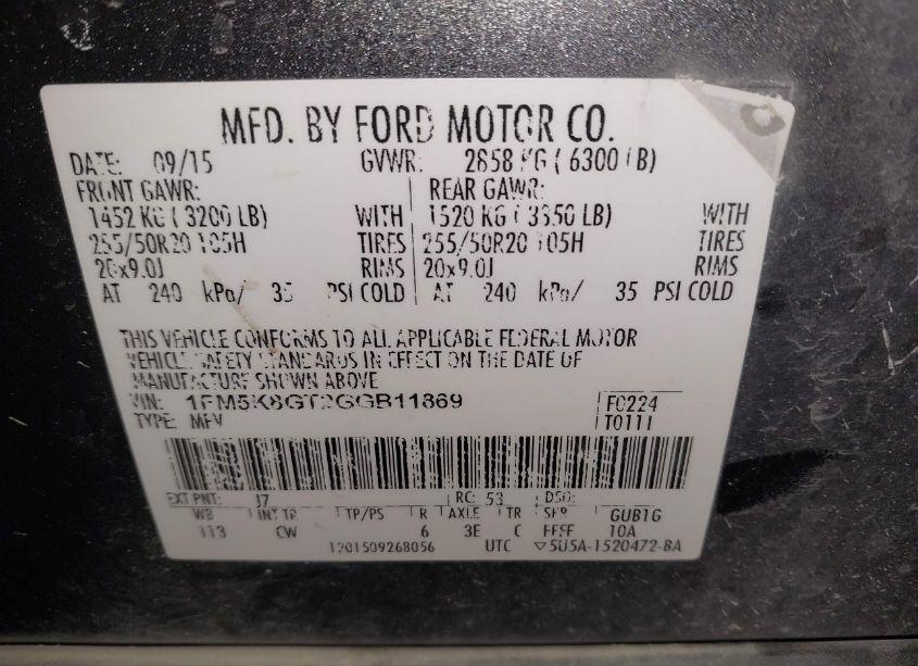 Photo 9 of 2016 Ford Explorer SPORT (VIN 1FM5K8GT2GGB11869)