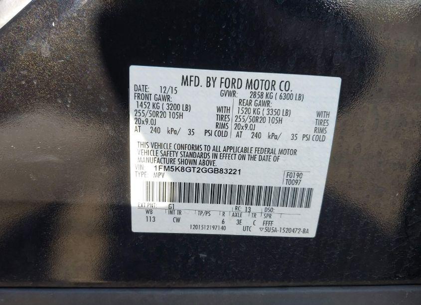 Photo 9 of 2016 Ford Explorer SPORT (VIN 1FM5K8GT2GGB83221)