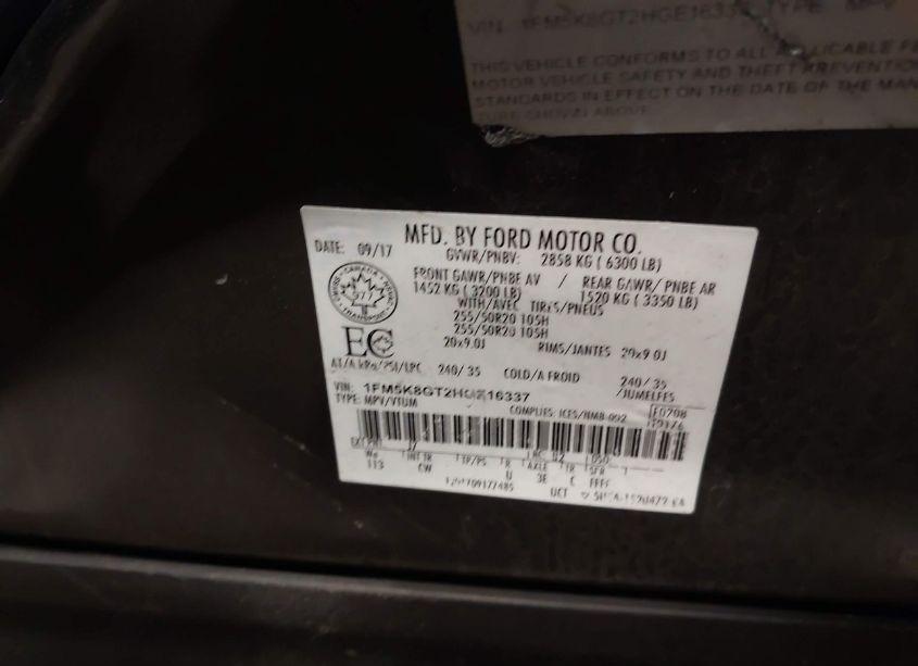 Photo 9 of 2017 Ford Explorer SPORT (VIN 1FM5K8GT2HGE16337)