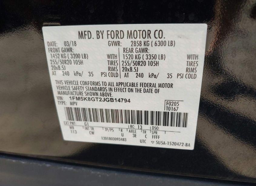 Photo 9 of 2018 Ford Explorer SPORT (VIN 1FM5K8GT2JGB14794)