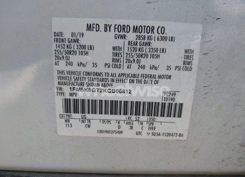 Photo 9 of 2019 Ford Explorer SPORT (VIN 1FM5K8GT2KGB06812)