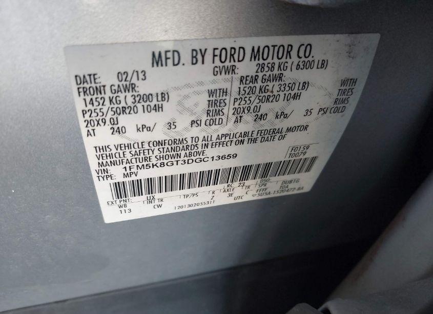 Photo 9 of 2013 Ford Explorer SPORT (VIN 1FM5K8GT3DGC13659)