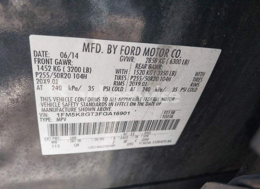 Photo 9 of 2015 Ford Explorer SPORT (VIN 1FM5K8GT3FGA16901)