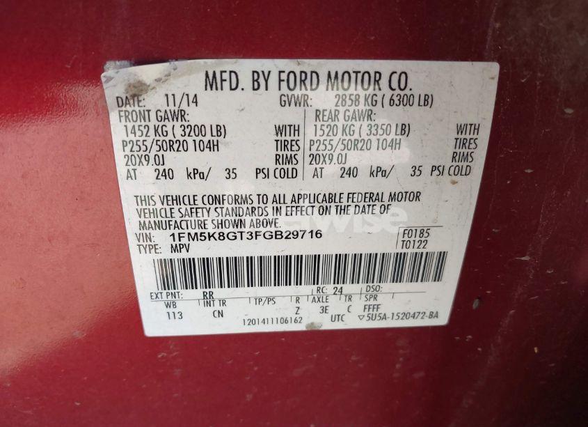 Photo 9 of 2015 Ford Explorer SPORT (VIN 1FM5K8GT3FGB29716)