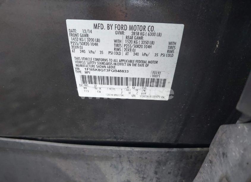 Photo 9 of 2015 Ford Explorer SPORT (VIN 1FM5K8GT3FGB48833)