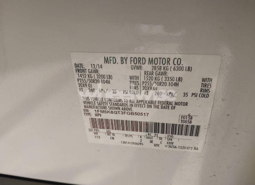 Photo 9 of 2015 Ford Explorer SPORT (VIN 1FM5K8GT3FGB50517)