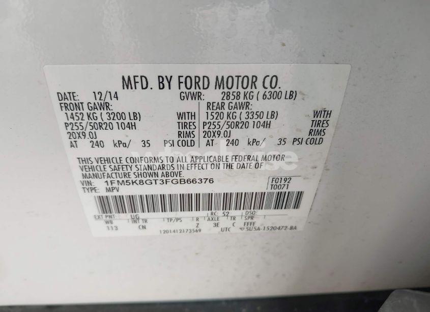 Photo 9 of 2015 Ford Explorer SPORT (VIN 1FM5K8GT3FGB66376)