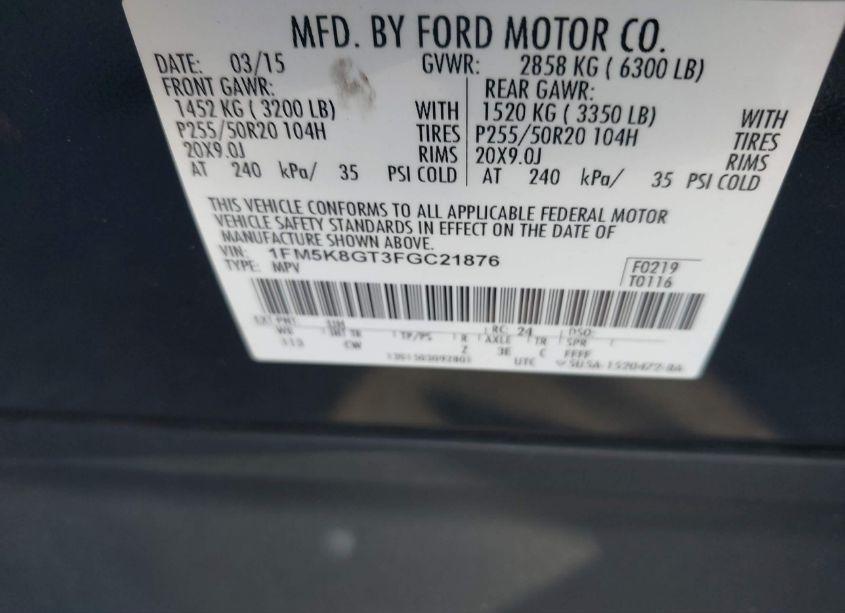 Photo 9 of 2015 Ford Explorer SPORT (VIN 1FM5K8GT3FGC21876)