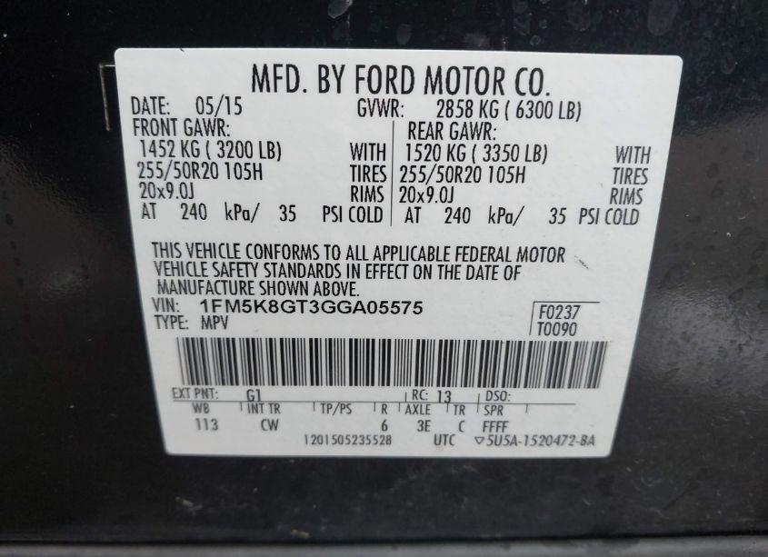 Photo 9 of 2016 Ford Explorer SPORT (VIN 1FM5K8GT3GGA05575)