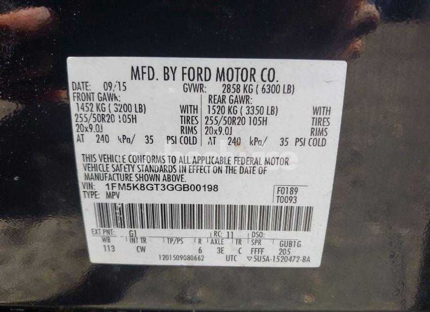 Photo 9 of 2016 Ford Explorer SPORT (VIN 1FM5K8GT3GGB00198)