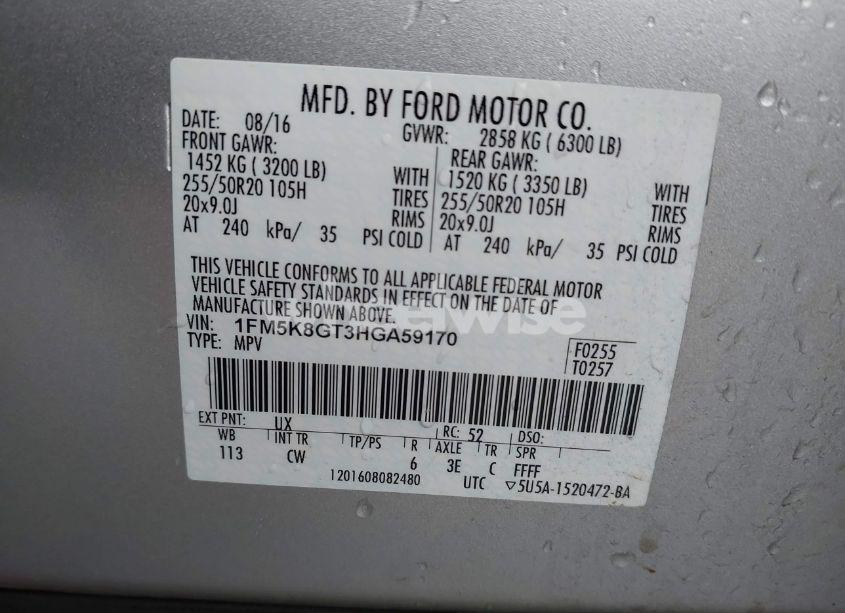 Photo 9 of 2017 Ford Explorer SPORT (VIN 1FM5K8GT3HGA59170)