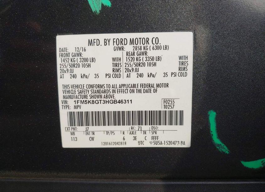 Photo 9 of 2017 Ford Explorer SPORT (VIN 1FM5K8GT3HGB46311)