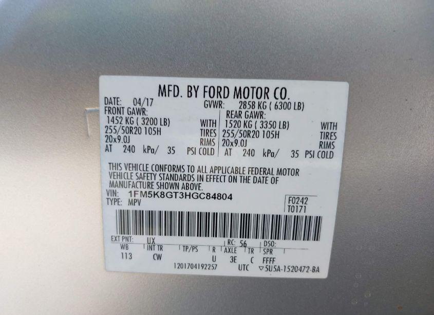 Photo 9 of 2017 Ford Explorer SPORT (VIN 1FM5K8GT3HGC84804)