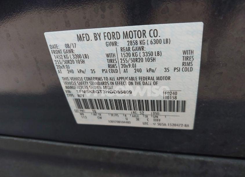 Photo 9 of 2017 Ford Explorer SPORT (VIN 1FM5K8GT3HGD85809)